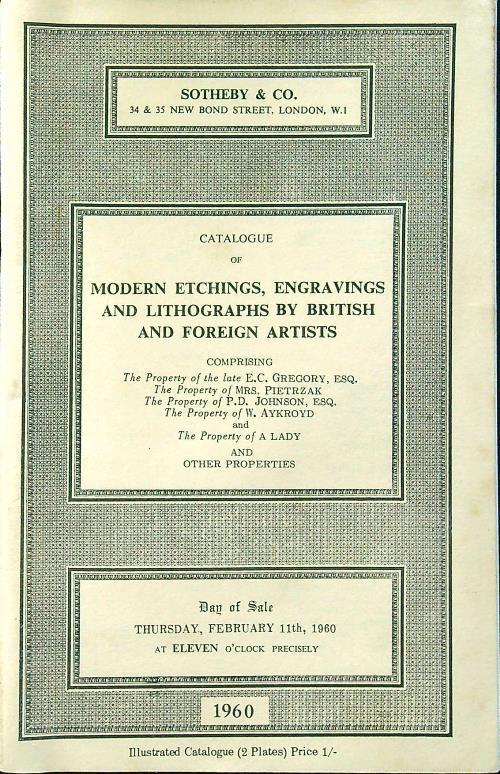 Catalogue of modern etchings, engravings and litographs by british and foreign artists - copertina