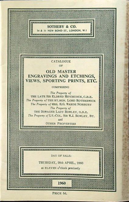 Catalogue of old master engravings and etchings, views, sporting prints, etc - copertina