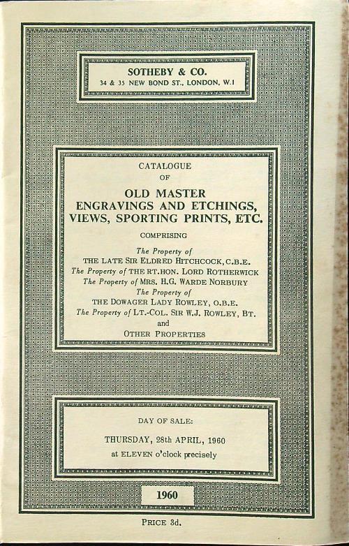 Catalogue of old master engravings and etchings, views, sporting prints, etc