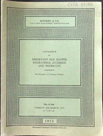 Catalogue of important old master engravings, etchings and woodcuts - copertina