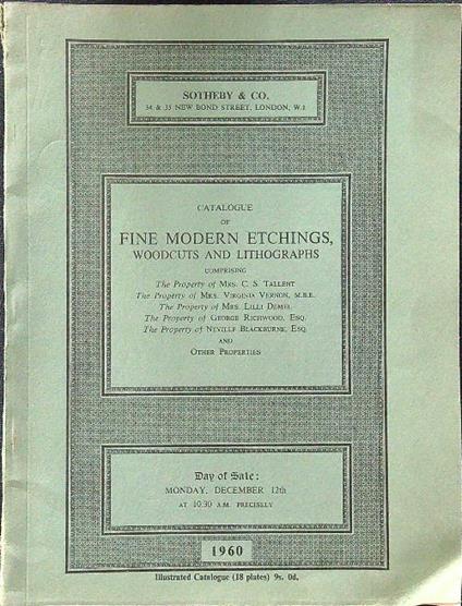Catalogue of fine modern etchings, woodcuts and lithographs - copertina