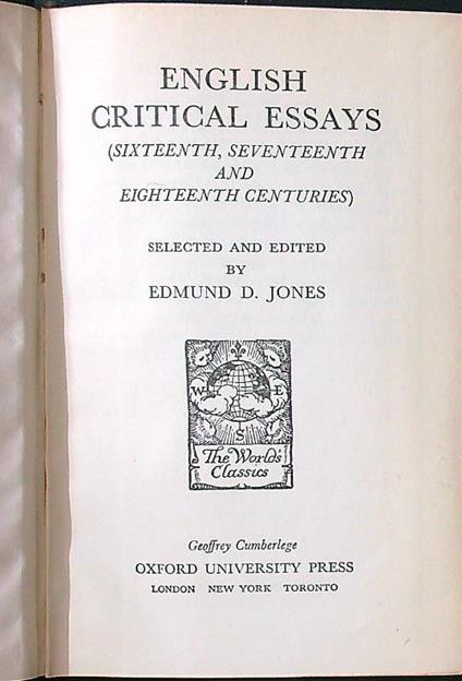 English Critical Essays XVI-XVIII Century - copertina