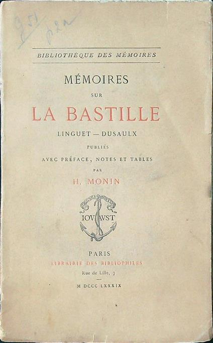 Memoires sur la Bastille - copertina