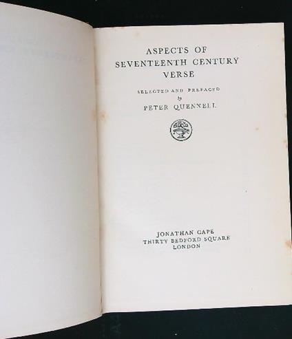 Aspects of Seventeenth Century Verse - Peter Quennell - copertina