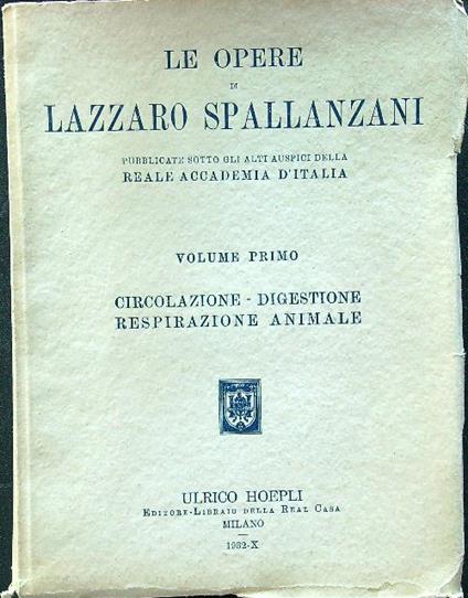 Opere I Circolazione-Digestione-Respirazione animale - Lazzaro Spallanzani - copertina