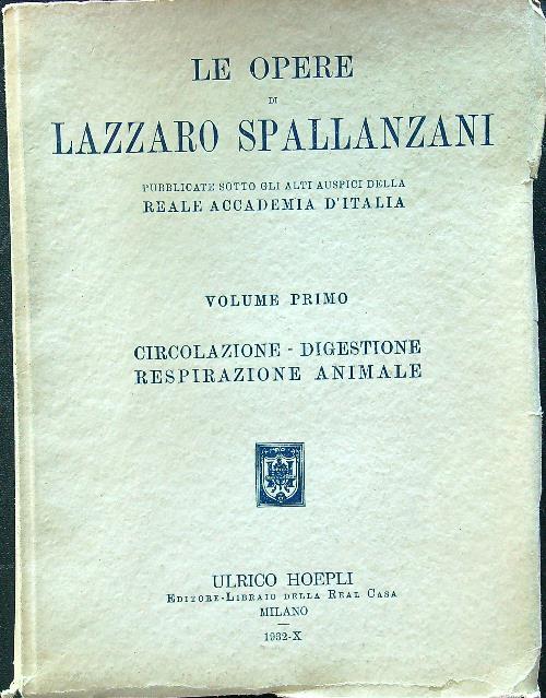 Opere I Circolazione-Digestione-Respirazione animale - Lazzaro Spallanzani - copertina