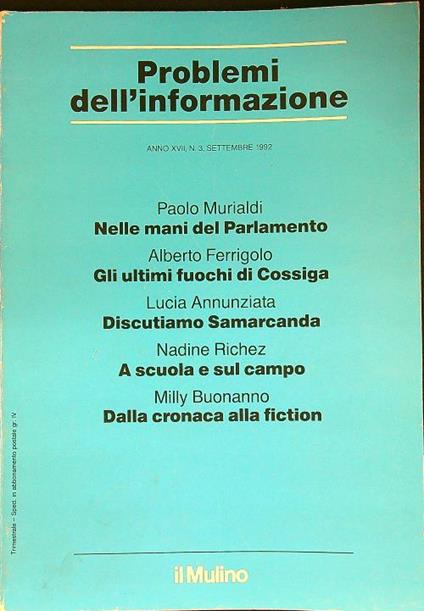 Problemi dell'informazione n. 3/settembre 1992 - copertina