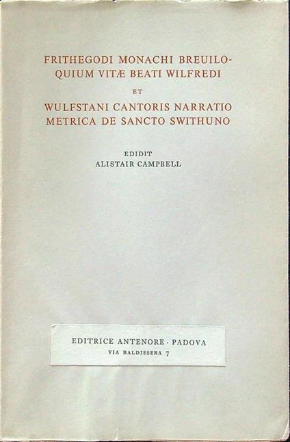 Frithegodi monachi breuiloquium vitae beati Wilfredi - copertina