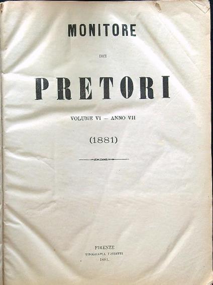 Monitore dei pretori volume VI - anno VII 1881 - copertina