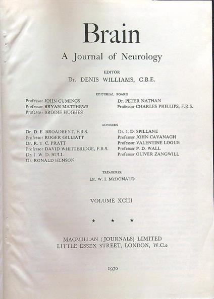 Brain A journal of neurology volume XCIII 1970 - copertina