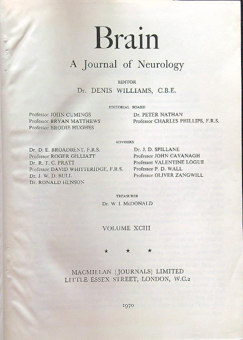 Brain A journal of neurology volume XCIII 1970 - copertina