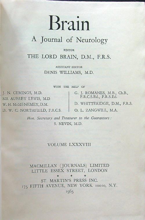 Brain A journal of neurology volume LXXXVIII 1965