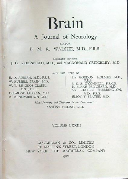 Brain A journal of neurology 1950-1952 - copertina