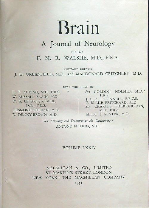 Brain A journal of neurology volume LXXIV 1951