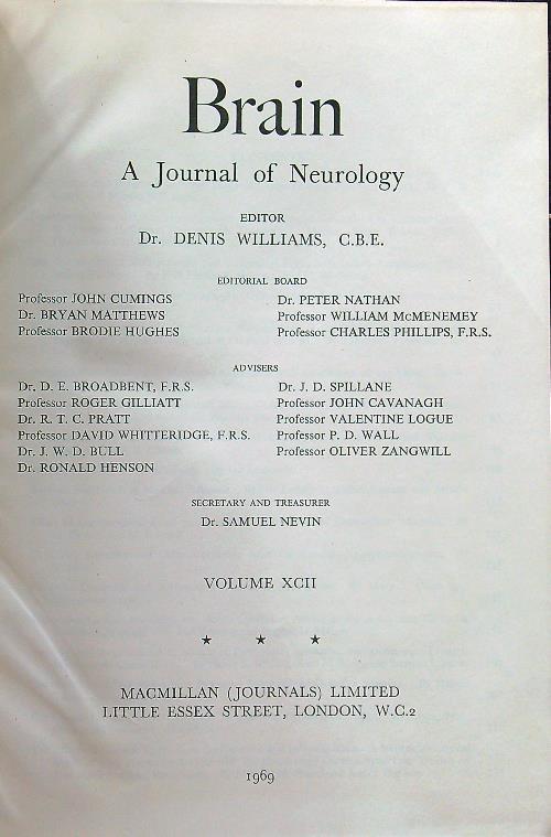 Brain A journal of neurology volume XCII 1969 - copertina