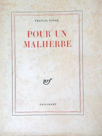 Pour un Malherbe - Francis Ponge - copertina