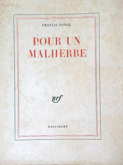 Pour un Malherbe - Francis Ponge - copertina