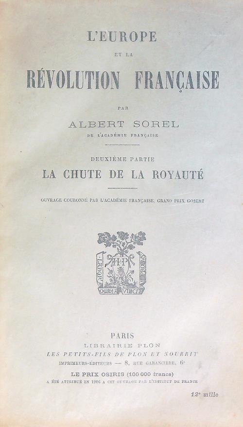 L' Europe et la revolution française. Deuxieme partie - copertina