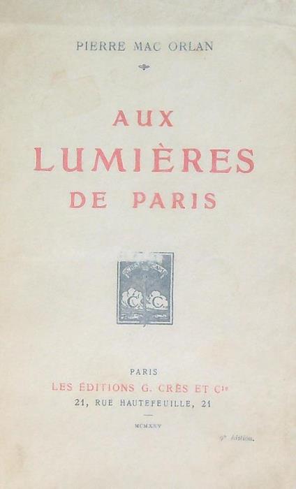 Aux Lumieres de Paris - Pierre McOrlan - copertina