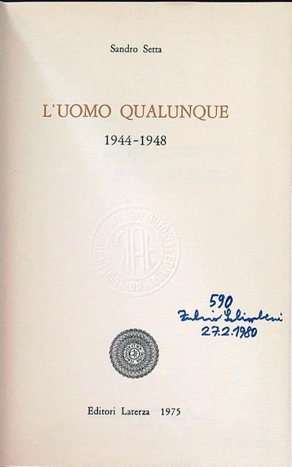 L' uomo qualunque 1944-1948 - Sandro Setta - copertina