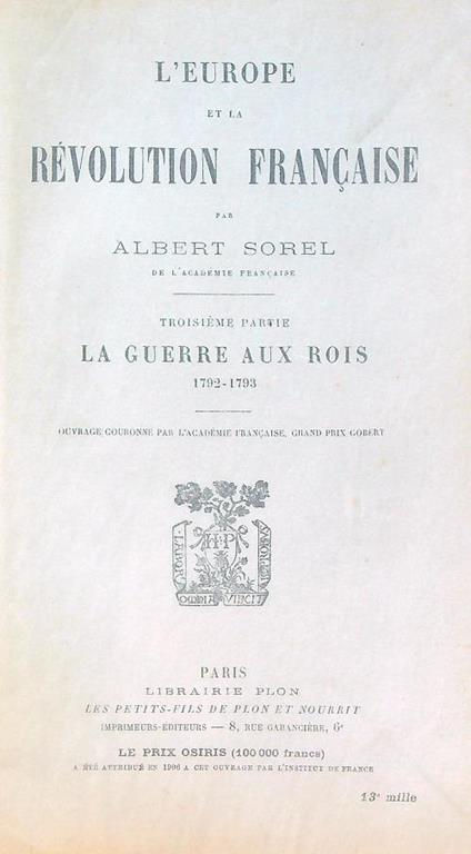 L' Europe et la Revolution francaise: La Guerre aux rois 1792-1793 - copertina