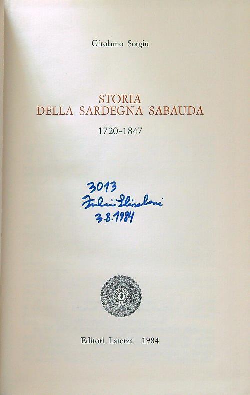 Storia della Sardegna sabauda - Girolamo Sotgiu - copertina