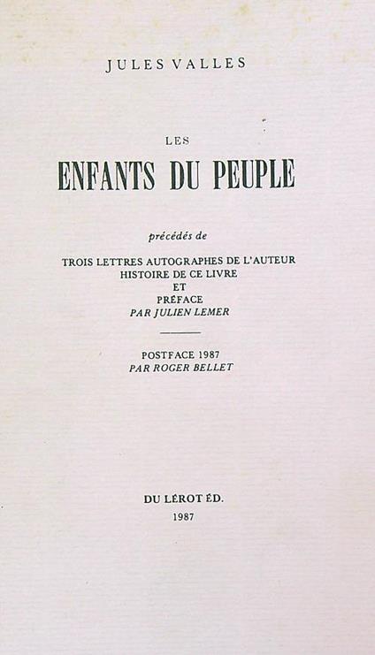 Les enfants du peuple - Jules Vallès - copertina