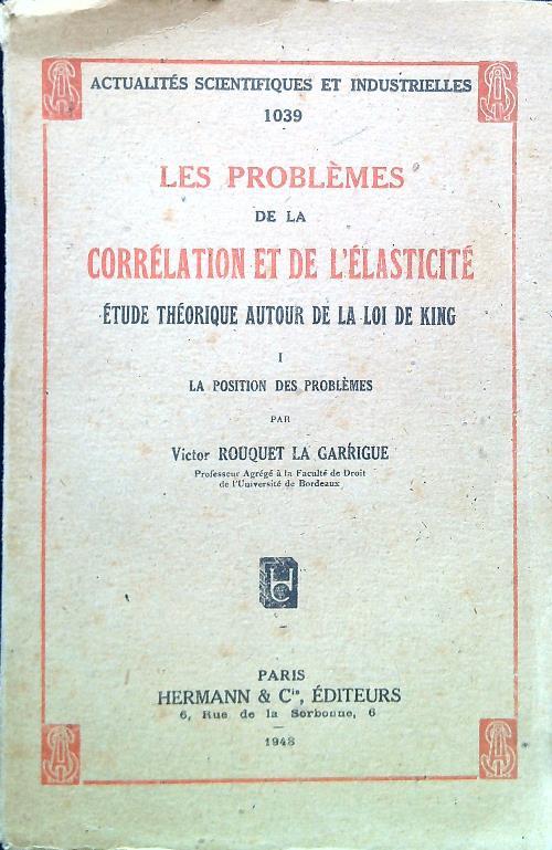 Les problèmes de la corrélation et de l'elasticité - I - copertina