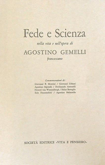Fede e Scienza nella vita e nell'opera di Agostino Gemelli - copertina