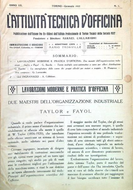 L' attività tecnica d'officina 1927 - Annata completa - copertina
