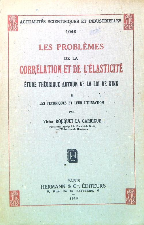 Les problemes de la correlation et de l'elasticité - II - copertina