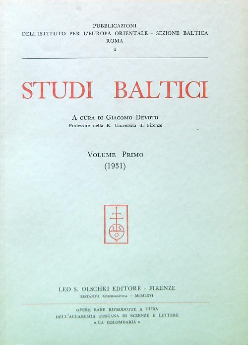 Studi Baltici - Vol. I (1931) - Giacomo Devoto - copertina