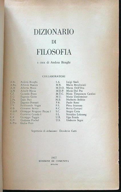Dizionario di filosofia - Biraghi Andrea - copertina