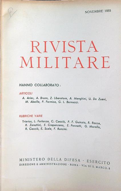 Rivista militare 11/novembre 1955 - copertina