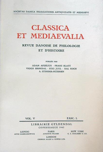 Classica et Mediaevalia vol V/Fasc 1 - copertina