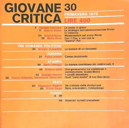 Giovane critica 30/Primavera 1987 - copertina