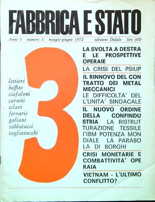 Fabbrica e Stato - Anno I, N. 3/Maggio Giugno 1972 - copertina
