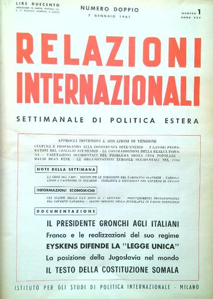 Relazioni Internazionali 1961/Vol. I - copertina