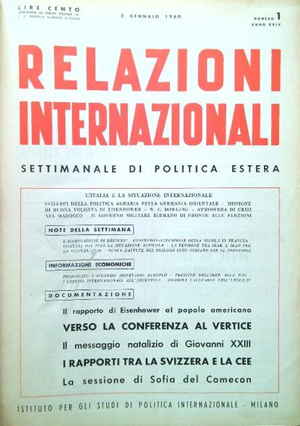Relazioni Internazionali 1960/Vol. I - copertina