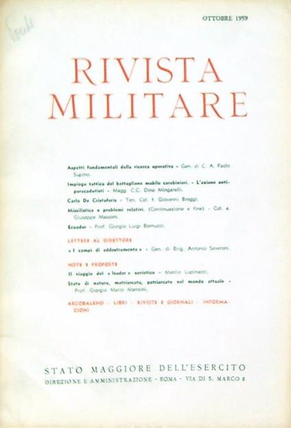 Rivista militare 10/ottobre 1959 - copertina