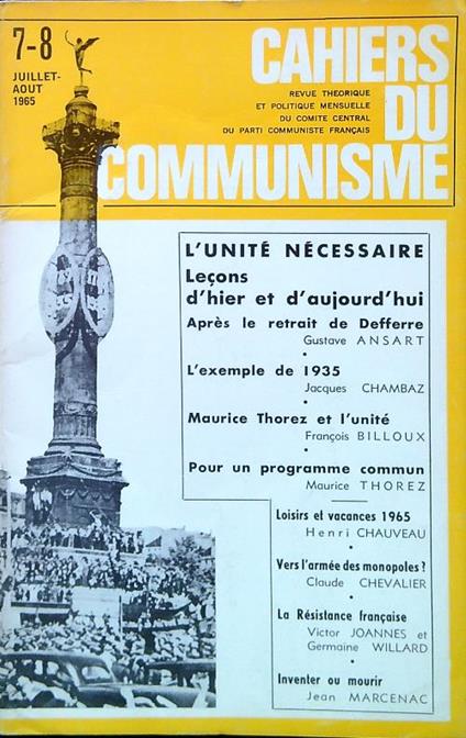 Cahiers du communisme N. 7-8/Juillet Aout 1965 - copertina