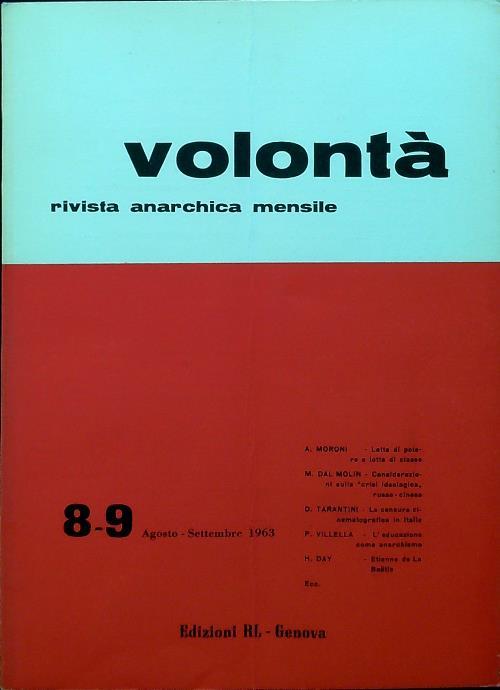 Volontà - Anno XVI n. 8-9/Agosto Settembre 1963 - copertina