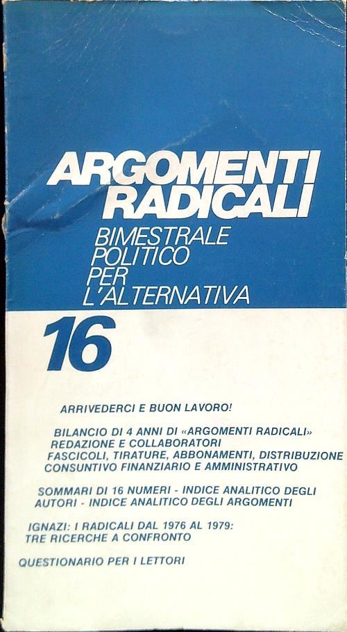 Argomenti Radicali N. 16, Giugno Ottobre 1980 - copertina