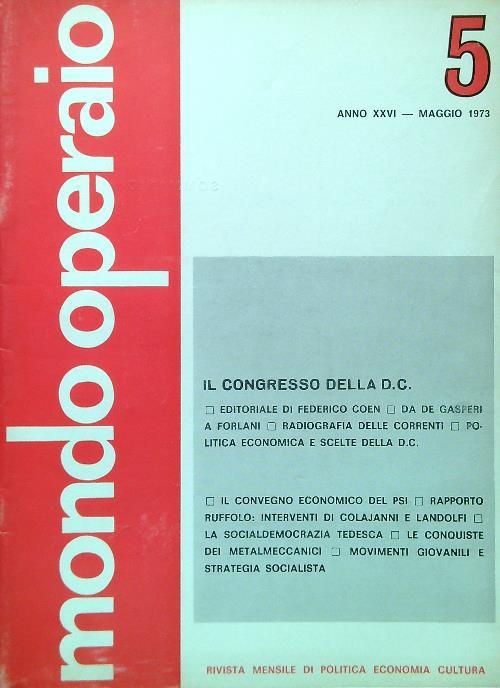 Mondo Operaio - Anno XXVI, N. 5/Maggio 1973 - copertina