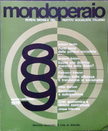Mondoperaio - N. 8-9/Agosto Settembre 1975 - copertina