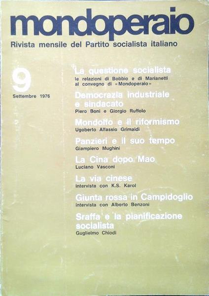 Mondoperaio - N. 9/Settembre 1976 - copertina