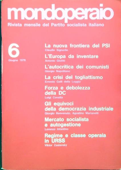 Mondoperaio - N. 6/Giugno 1978 - copertina