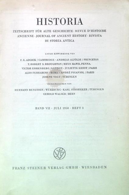 Historia - Zeitschrift fur alte geschichte - Band VII Heft 3/1958 - copertina
