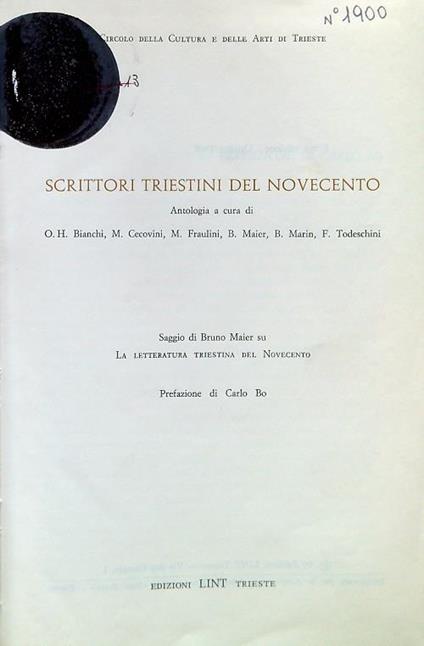 Scrittori triestini del Novecento - copertina