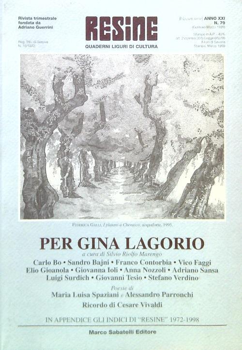 Resine. Quaderni liguri di cultura Anno XXI N. 79 (Gennaio Marzo 1999) - copertina